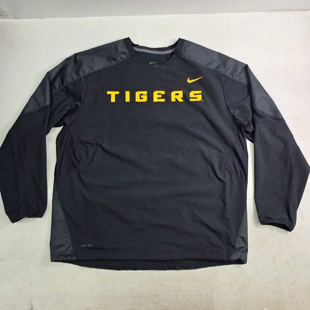 Nike Dri-Fit LSU Tigers Pullover Windshirt Mens 2XL Black Yellow Baseball EUC